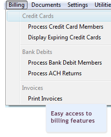Billing menu