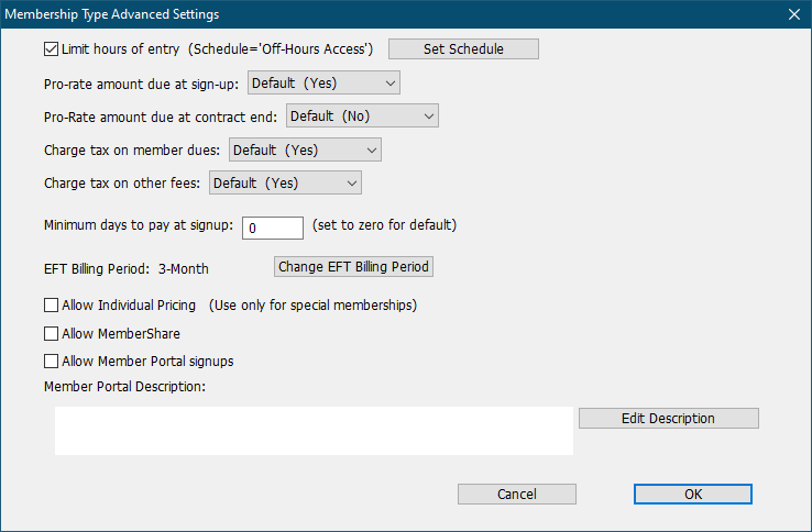 Membership Type Advanced Settings