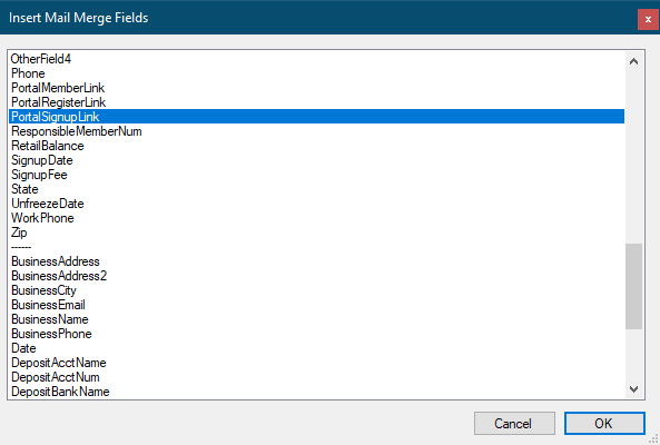 Merge Field Selection