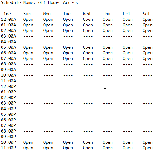 Daily Schedule Display Hours